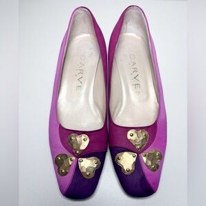 Carven Purple Hammered Gold Heart Slip On Block Heel Retro Pumps Women’s Size 5